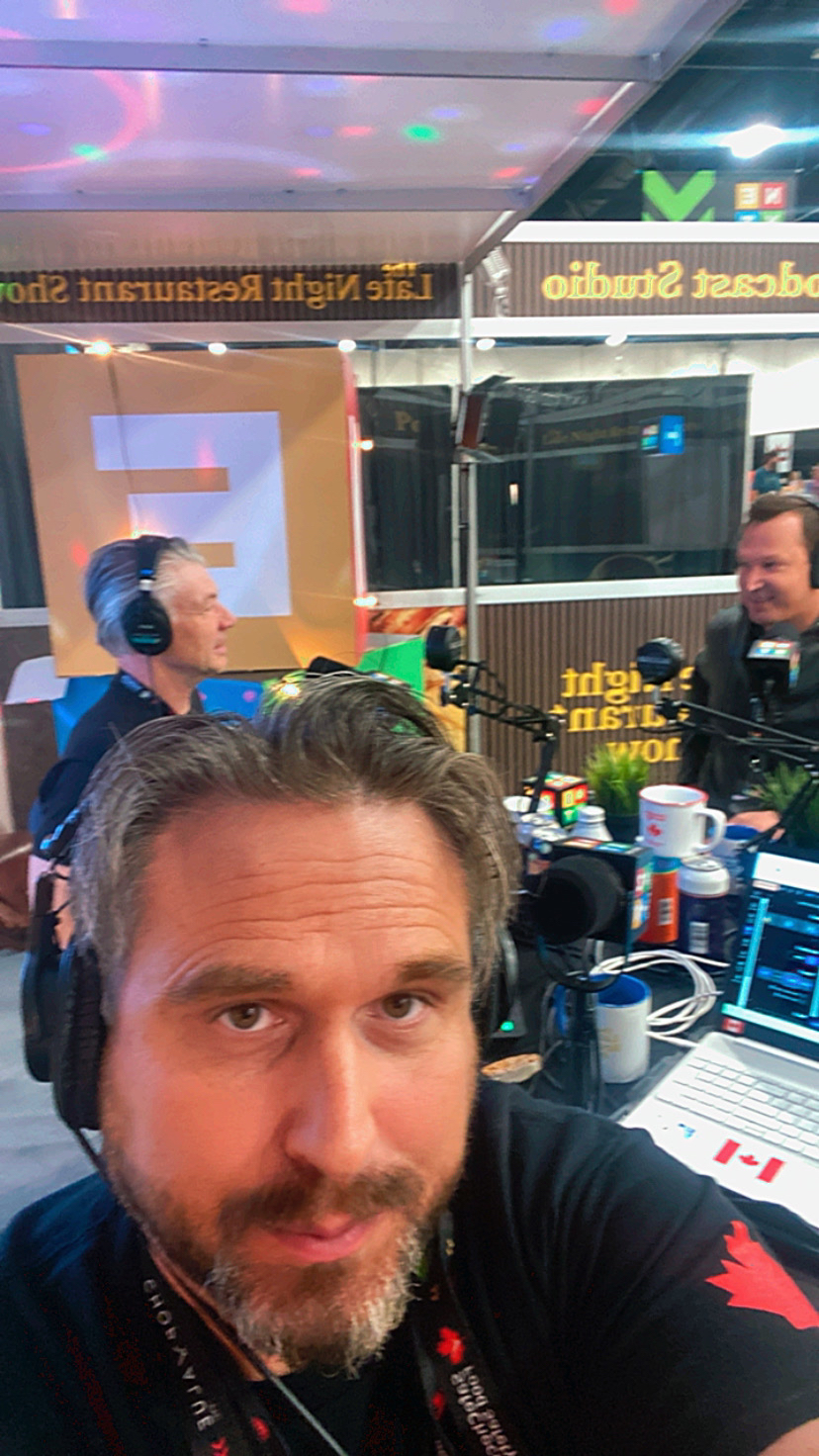 Behind the scenes selfie from the The Late Night Restaurant Podcast floor set